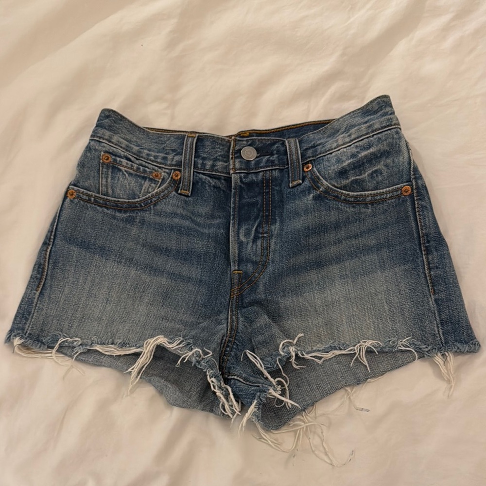 Levi's Blue Jean Shorts High-Rise Distressed